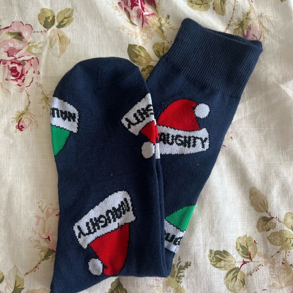 Navy Naughty Christmas Socks